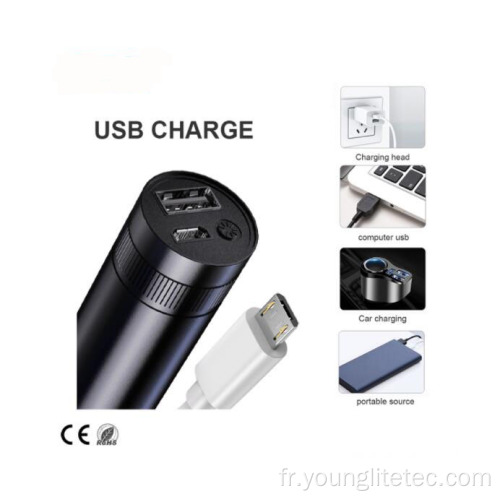 Lampe de poche à LED rechargeable USB USB zoomable en aluminium